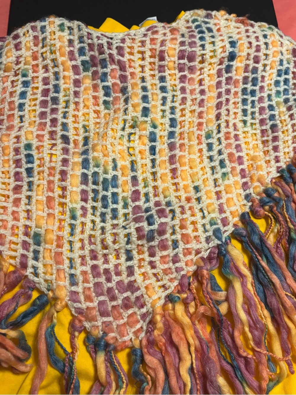 Only Necessities Plus Size 1X Yellow Top Layered Woven Fringe Poncho Overlay